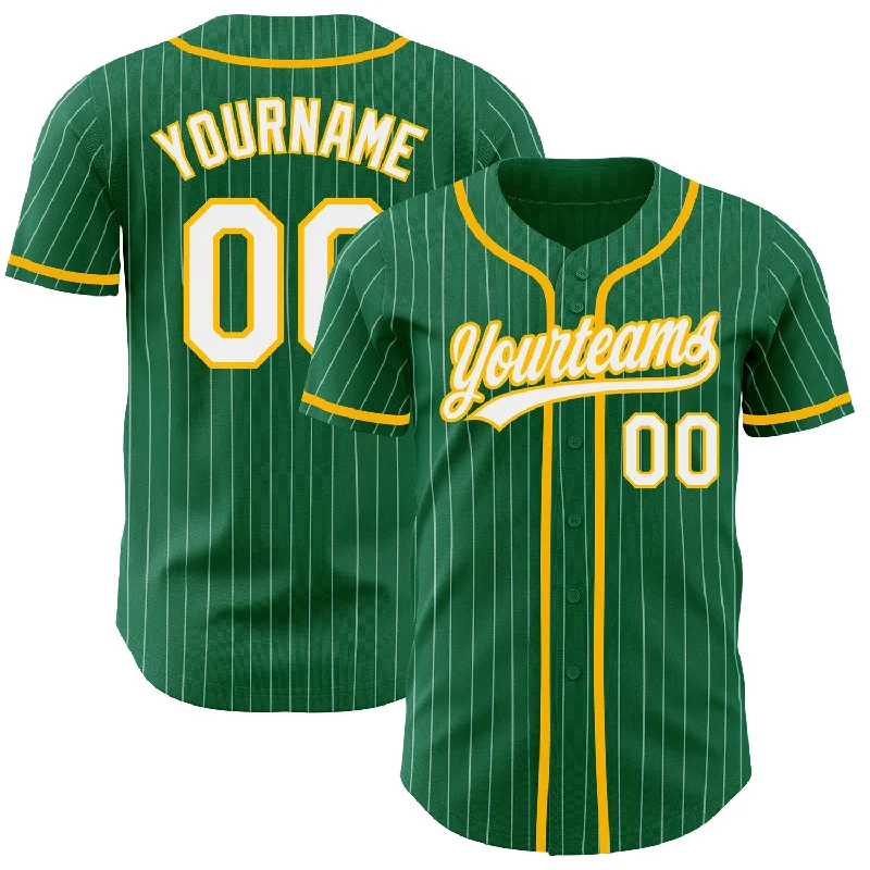 Baseball Jersey for Dynamic Comfort and Performance-Custom Kelly Green White Pinstripe Gold Authentic Baseball Jersey