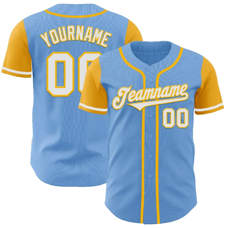 Baseball Jersey with High-Quality Materials for Durability-Custom Light Blue White-Gold Authentic Two Tone Baseball Jersey