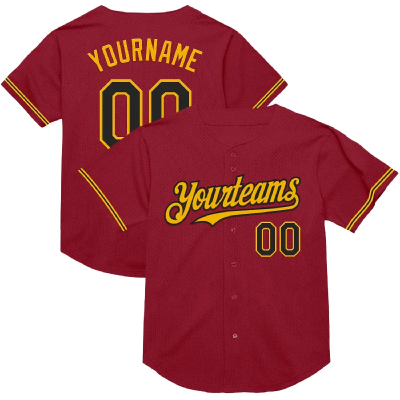 Baseball Jersey for Athletic Fit and Style-Custom Maroon Black-Gold Mesh Authentic Throwback Baseball Jersey