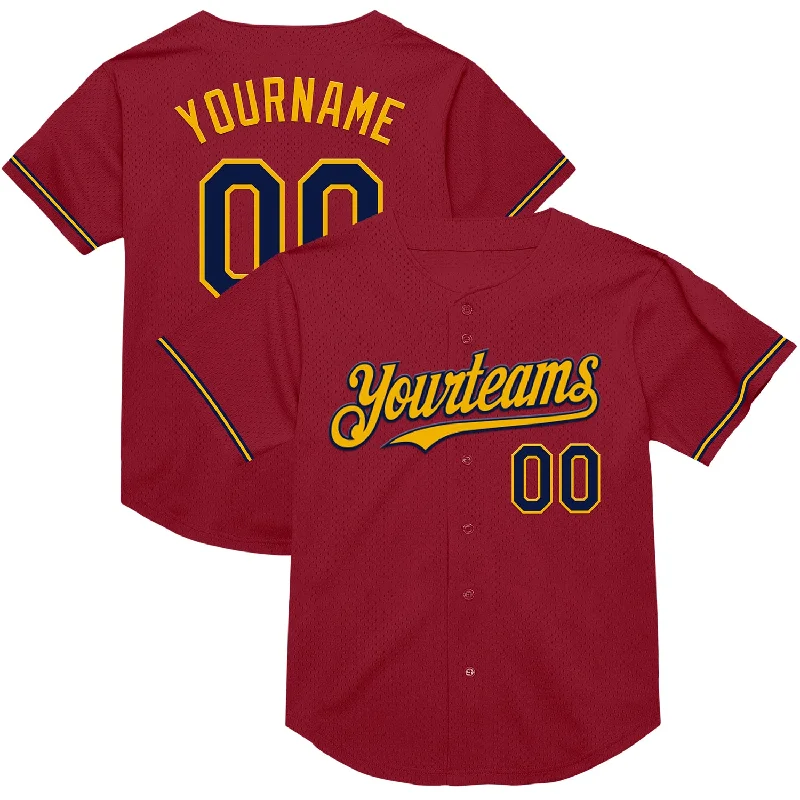 Baseball Jersey with Performance Features for Play-Custom Maroon Navy-Gold Mesh Authentic Throwback Baseball Jersey