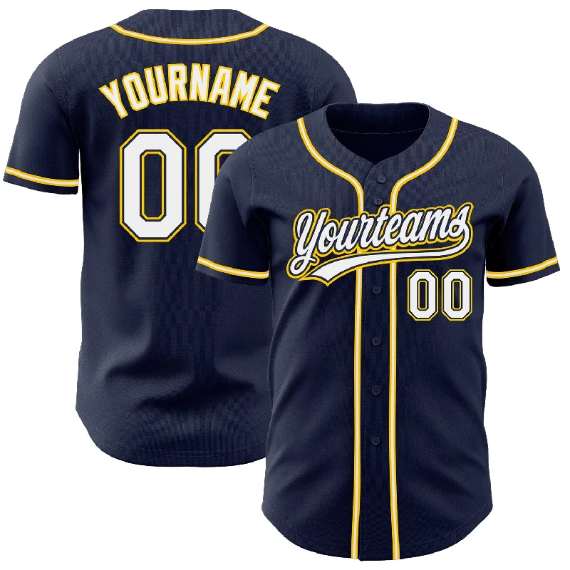 Baseball Jersey for Comfortable and Flexible Movement-Custom Navy White-Gold Authentic Baseball Jersey