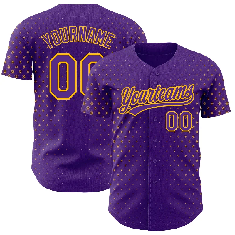 Baseball Jersey for Comfortable Fit and Optimal Performance-Custom Purple Gold 3D Pattern Design Geometric Stars Authentic Baseball Jersey