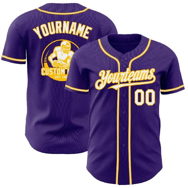 Baseball Jersey for Increased Agility on the Field-Custom Purple White-Gold Authentic Baseball Jersey