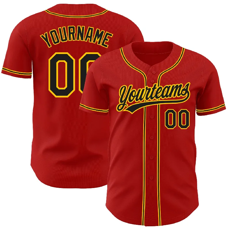 Baseball Jersey for Dynamic Movements on the Field-Custom Red Black-Gold Authentic Baseball Jersey