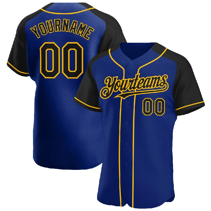 Baseball Jersey for All-Day Comfort-Custom Royal Black-Gold Authentic Raglan Sleeves Baseball Jersey