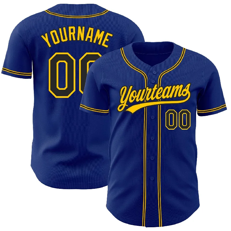 Baseball Jersey for Easy Flexibility and Motion-Custom Royal Black-Gold Authentic Baseball Jersey