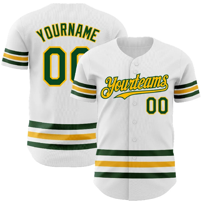 Baseball Jersey for Consistent Performance in All Conditions-Custom White Green-Gold Line Authentic Baseball Jersey