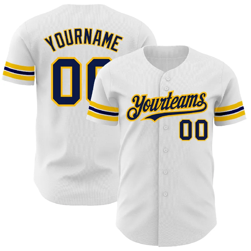 Best Baseball Jersey for Hot Weather-Custom White Navy-Gold Authentic Baseball Jersey