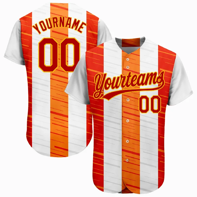 Baseball Jersey for Maximum Breathability and Comfort-Custom White Red Gold-Orange 3D Pattern Design Authentic Baseball Jersey