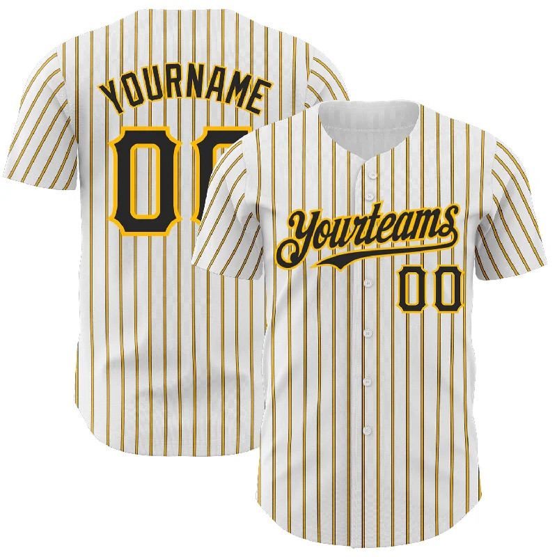 Baseball Jersey for Durable Play and Maximum Comfort-Custom White (Black Gold Pinstripe) Black-Gold Authentic Baseball Jersey