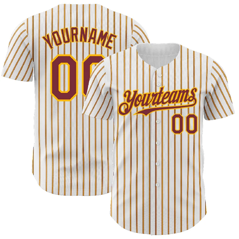 Baseball Jersey with Stylish Design and Practical Function-Custom White (Burgundy Gold Pinstripe) Burgundy-Gold Authentic Baseball Jersey