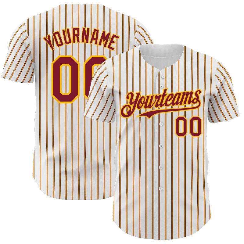 Baseball Jersey for Comfortable Swinging-Custom White (Crimson Gold Pinstripe) Crimson-Gold Authentic Baseball Jersey