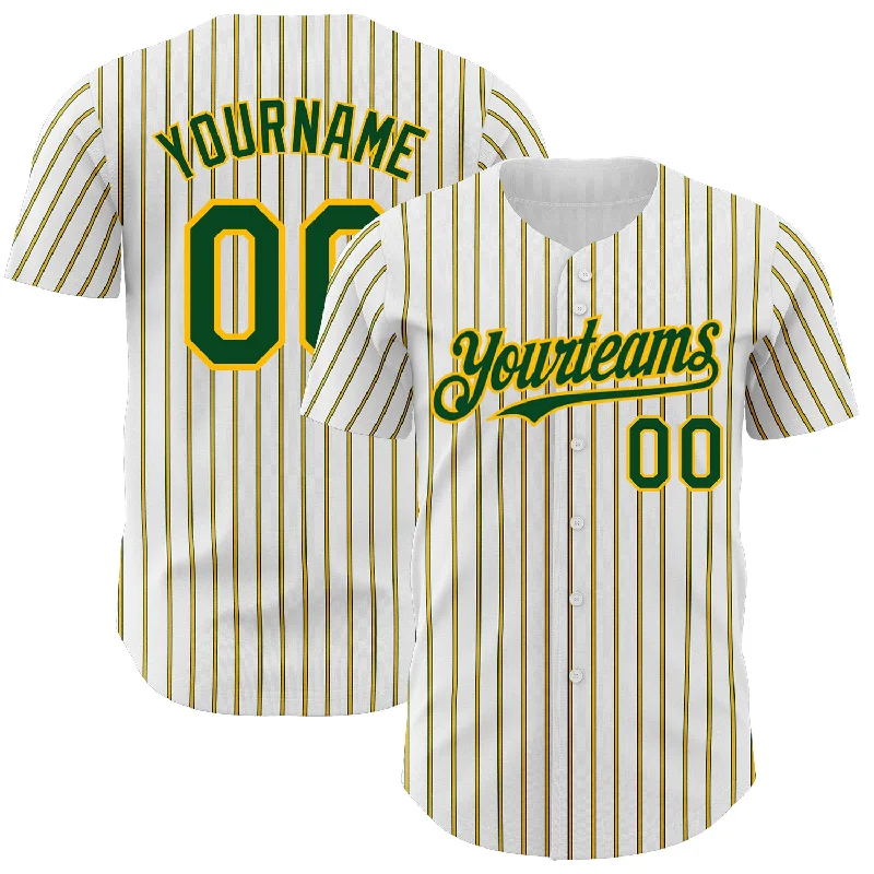 Baseball Jersey for Maximum Agility and Performance-Custom White (Green Gold Pinstripe) Green-Gold Authentic Baseball Jersey