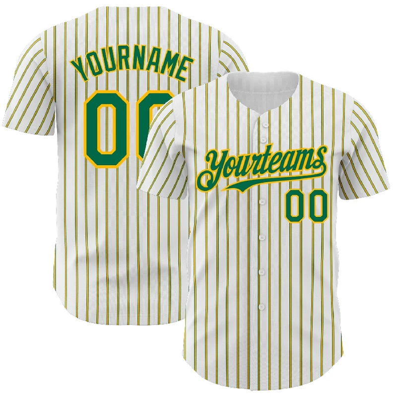 Baseball Jersey for Enhanced Comfort and Movement-Custom White (Kelly Green Gold Pinstripe) Kelly Green-Gold Authentic Baseball Jersey