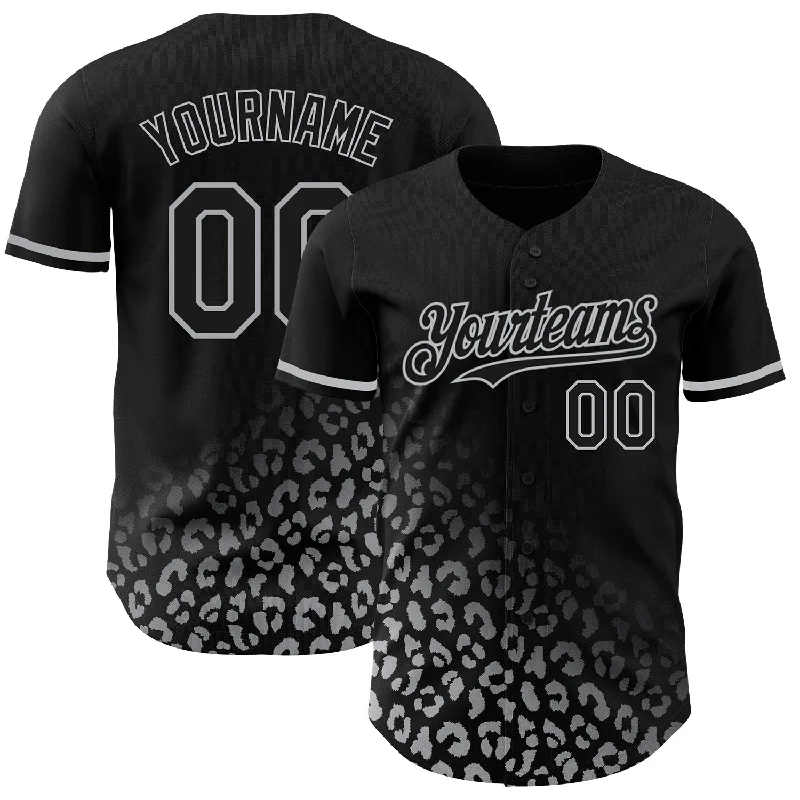 Baseball Jersey for Soft and Breathable Fit-Custom Black Gray 3D Pattern Design Leopard Print Fade Fashion Authentic Baseball Jersey