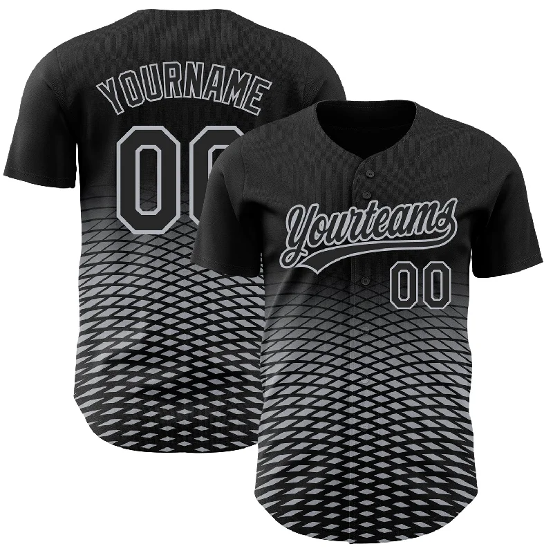 Baseball Jersey for Performance Enhancement-Custom Black Gray 3D Pattern Design Gradient Lines Authentic Baseball Jersey