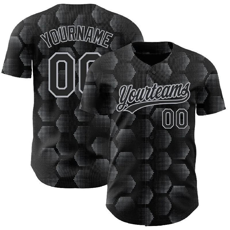 Baseball Jersey for Durable and Breathable Fabric-Custom Black Gray 3D Pattern Design Halftone Geometric Shapes Authentic Baseball Jersey