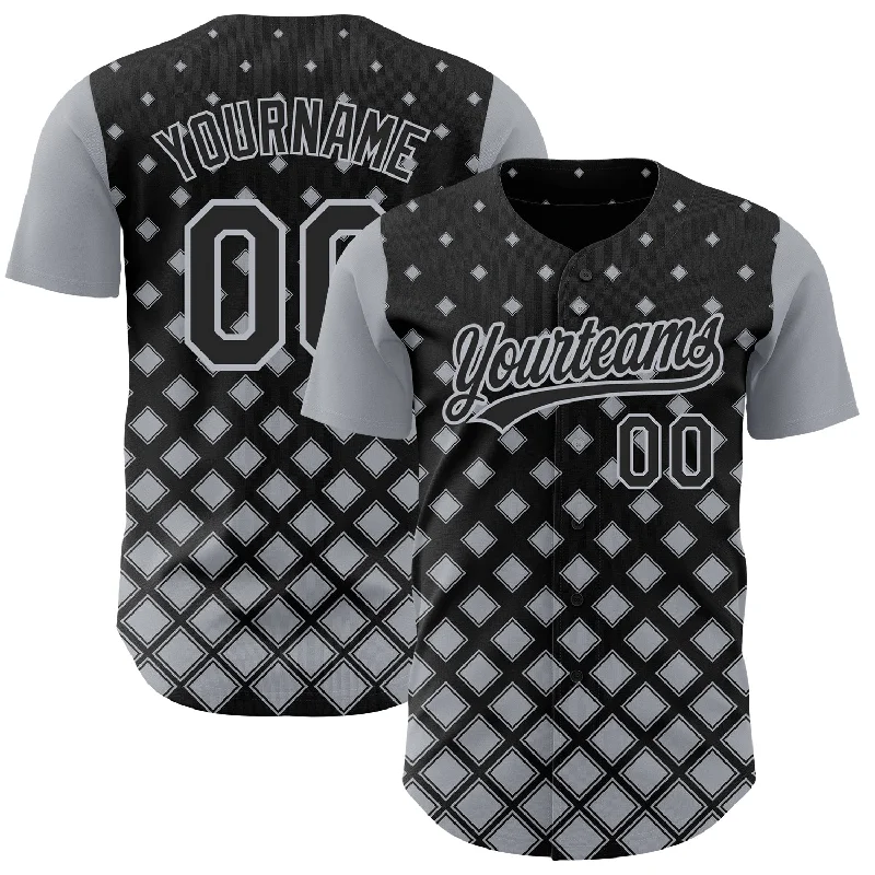 Baseball Jersey with Stylish Design for Professional Look-Custom Black Gray 3D Pattern Design Geometric Shapes Authentic Baseball Jersey