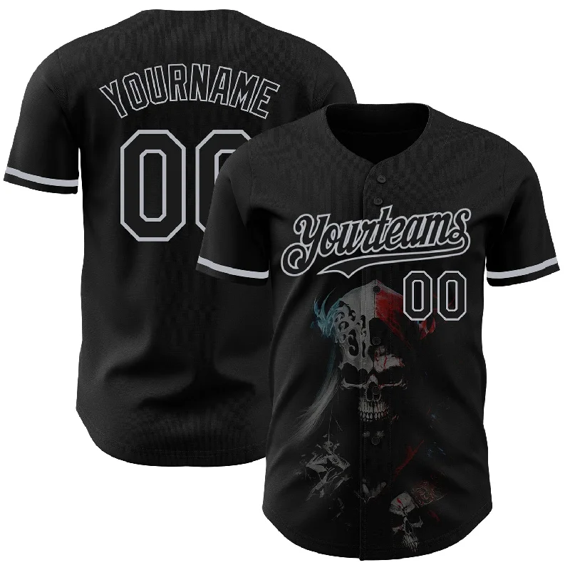 Best Baseball Jersey for Comfort-Custom Black Gray 3D Skull Fashion Authentic Baseball Jersey