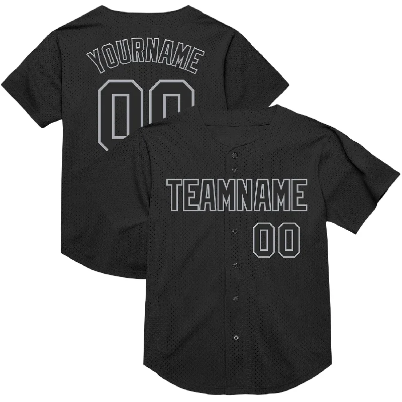 Baseball Jersey for Optimal Fit and Flexibility During Games-Custom Black Gray Mesh Authentic Throwback Baseball Jersey