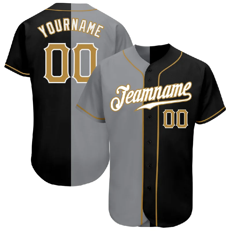 Baseball Jersey for Softball and Baseball Teams-Custom Black Old Gold-Gray Authentic Split Fashion Baseball Jersey