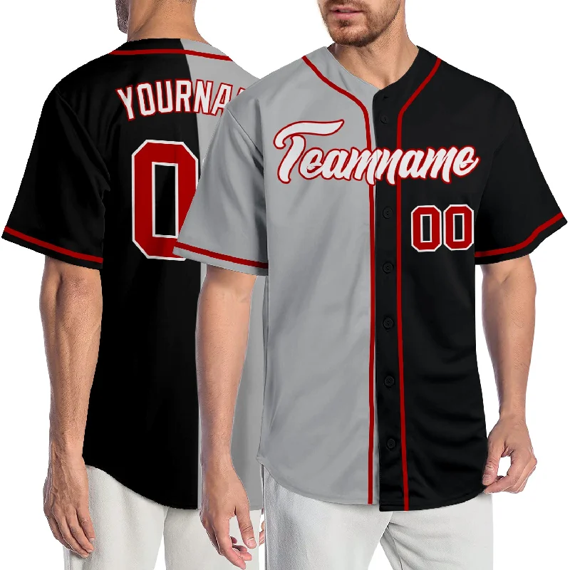 Baseball Jersey for Reliable Comfort and Durability-Custom Black Red-Gray Authentic Split Fashion Baseball Jersey