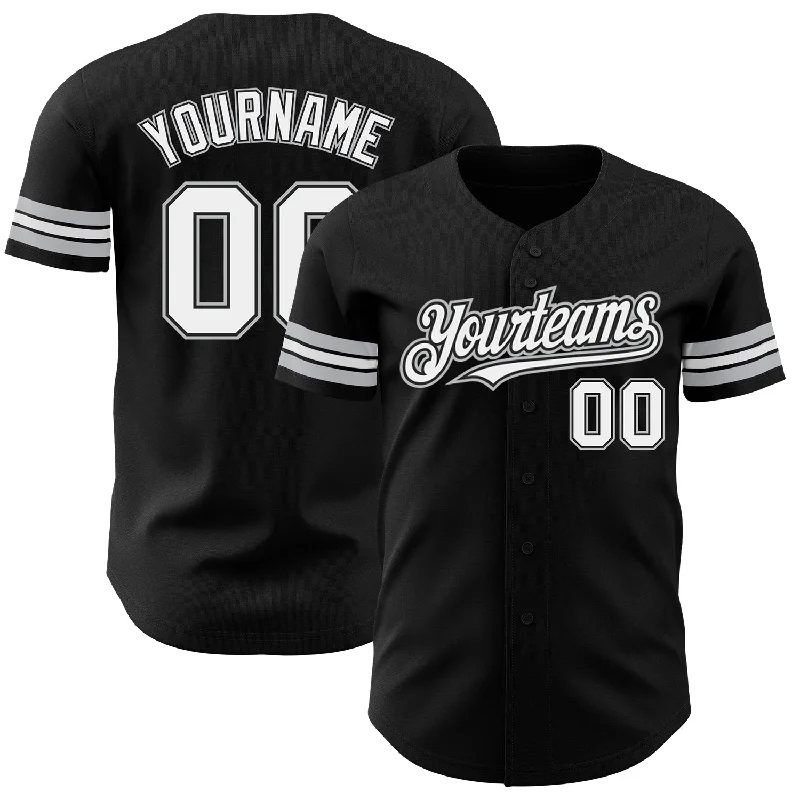 Baseball Jersey for Maximum Durability in Play-Custom Black White-Gray Authentic Baseball Jersey