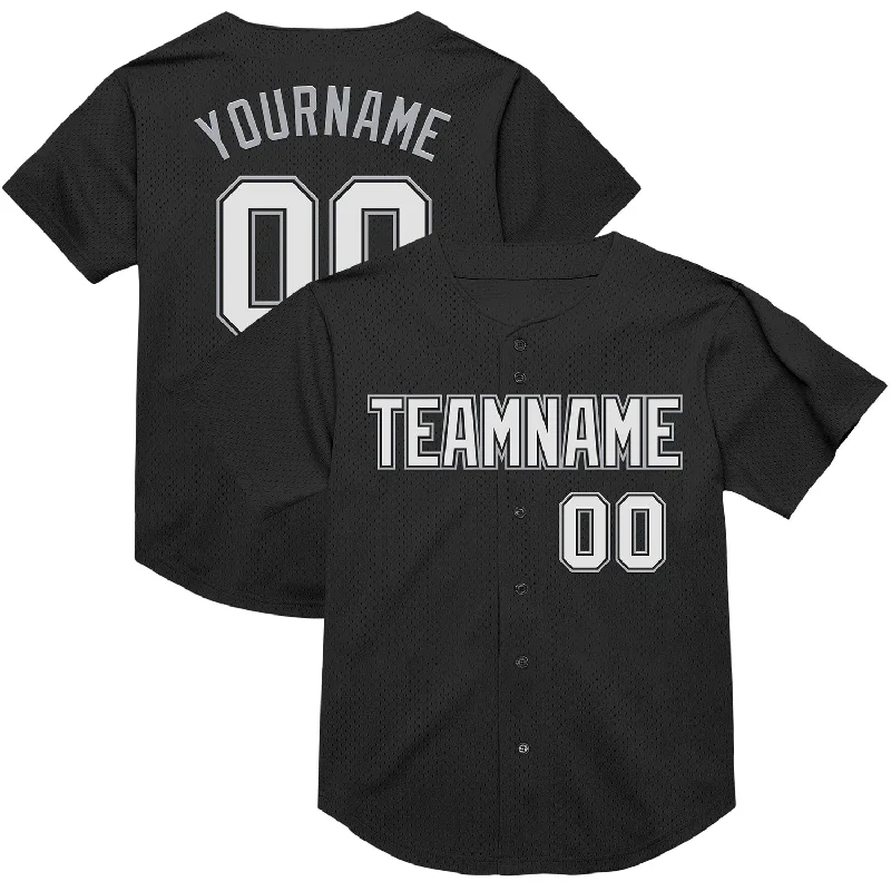 Baseball Jersey for Comfortable and Flexible Movement-Custom Black White-Gray Mesh Authentic Throwback Baseball Jersey