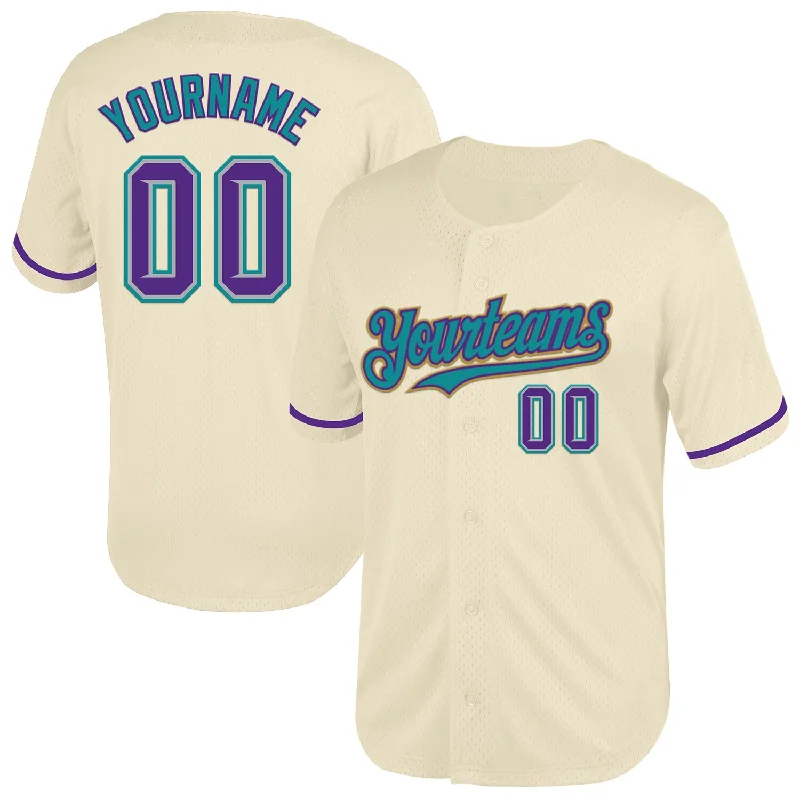 Baseball Jersey for Optimal Agility and Comfort-Custom Cream Purple Gray Teal-Old Gold Mesh Authentic Throwback Baseball Jersey