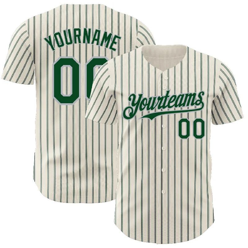 Baseball Jersey with Enhanced Stretch for Play-Custom Cream (Green Gray Pinstripe) Green-Gray Authentic Baseball Jersey