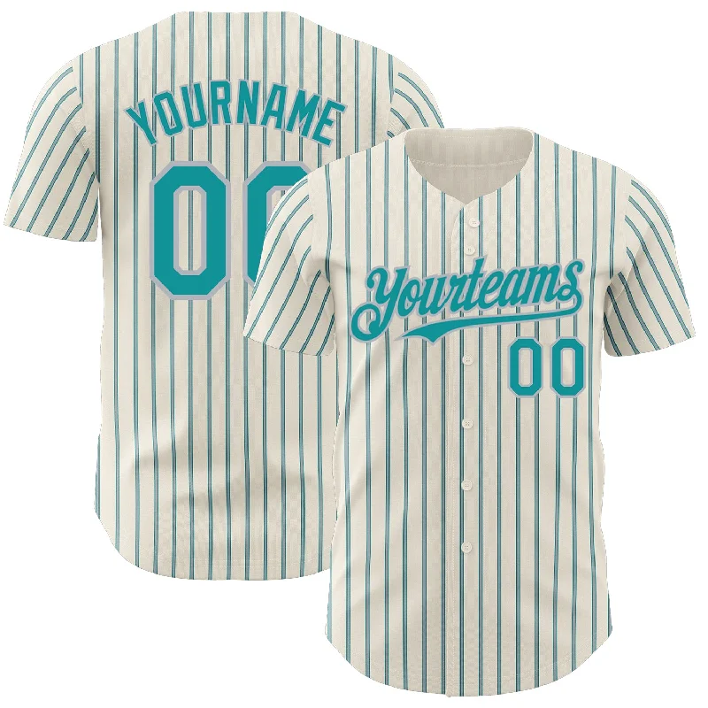 Baseball Jersey for All-Weather Performance and Comfort-Custom Cream (Teal Gray Pinstripe) Teal-Gray Authentic Baseball Jersey