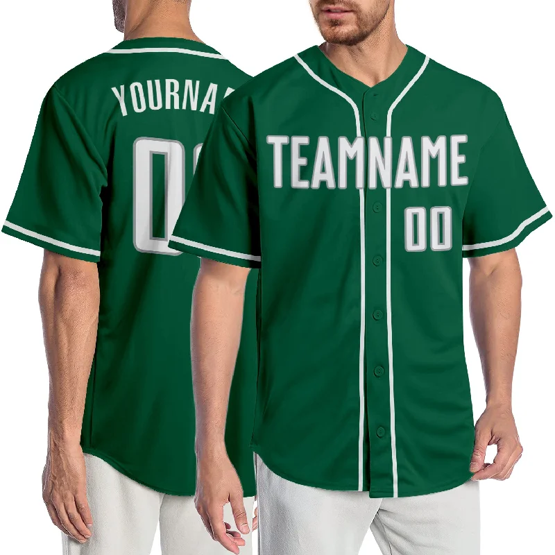 Baseball Jersey for Full Range of Motion-Custom Kelly Green White-Gray Authentic Baseball Jersey