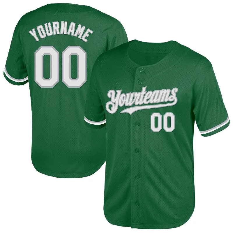 Baseball Jersey for Fast-Drying Fabric-Custom Kelly Green White-Gray Mesh Authentic Throwback Baseball Jersey