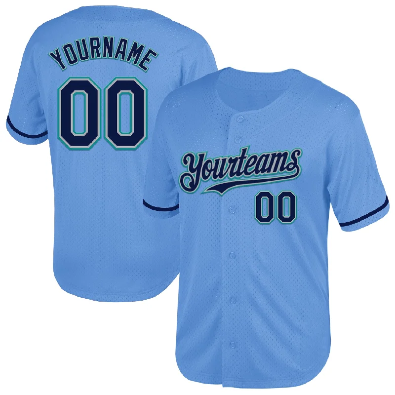 Custom Baseball Jersey for Team Uniforms-Custom Light Blue Navy Gray-Teal Mesh Authentic Throwback Baseball Jersey