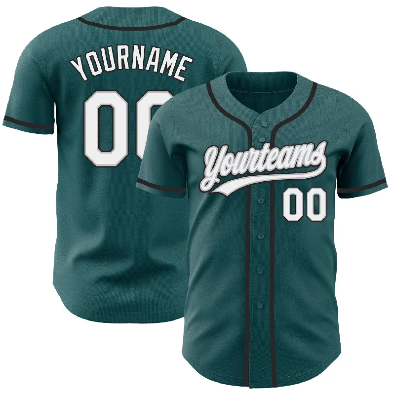 Baseball Jersey for Enhanced Comfort and Flexibility-Custom Midnight Green White Gray-Black Authentic Baseball Jersey