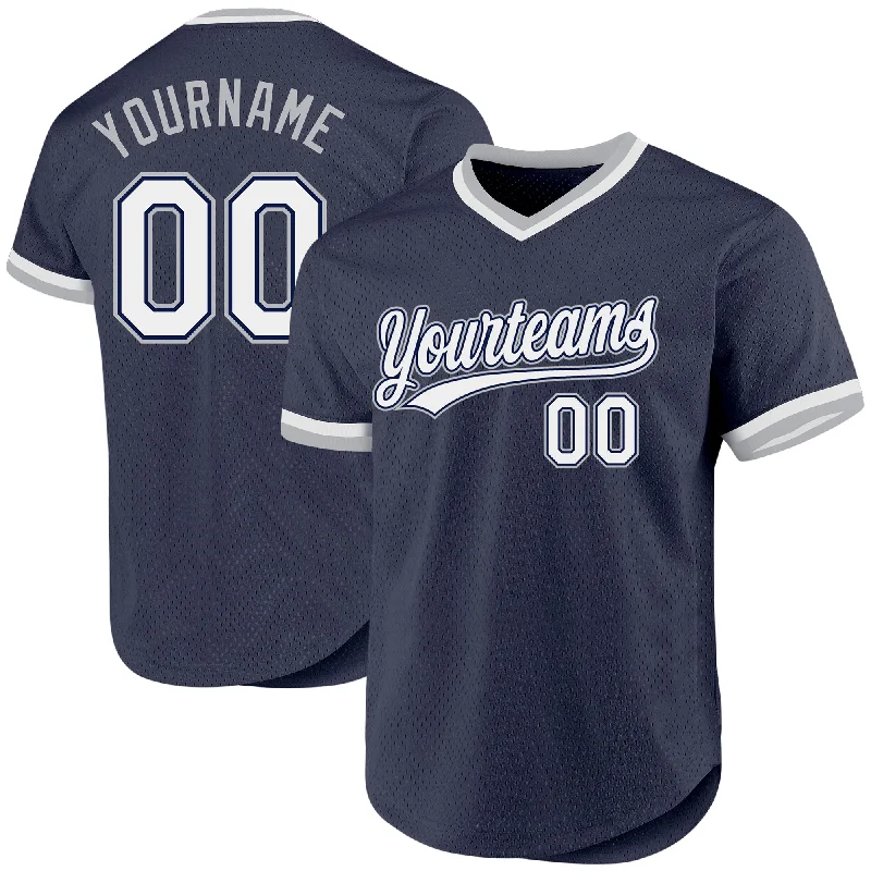 Baseball Jersey for Warm-Weather Play-Custom Navy White-Gray Authentic Throwback Baseball Jersey