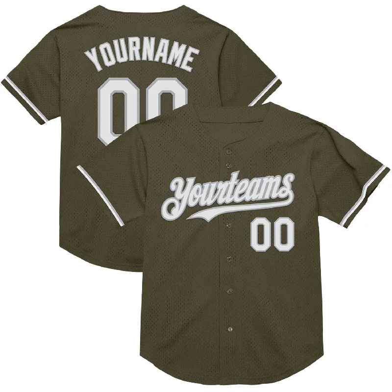 Baseball Jersey for Quick-Drying Performance-Custom Olive White-Gray Mesh Authentic Throwback Salute To Service Baseball Jersey