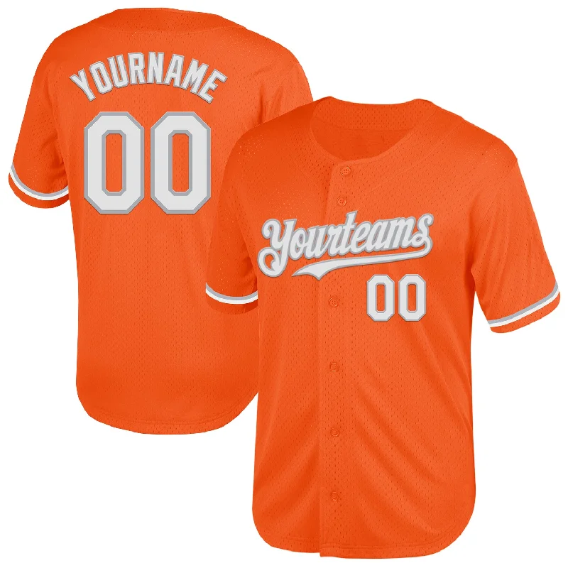 Baseball Jersey for Comfortable and Stylish Look-Custom Orange White-Gray Mesh Authentic Throwback Baseball Jersey