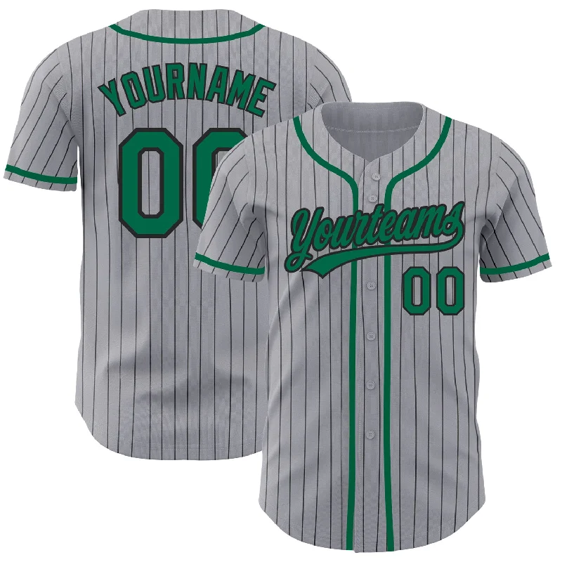 Baseball Jersey for Comfortable Fit and Optimal Performance-Custom Gray Black Pinstripe Kelly Green Authentic Baseball Jersey