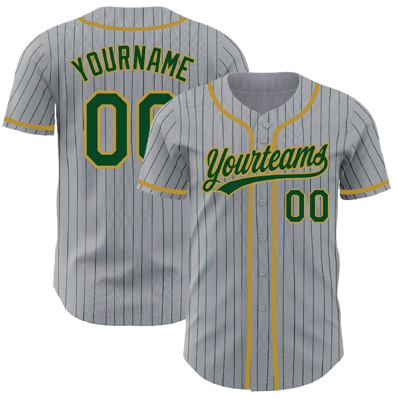 Baseball Jersey for Optimal Agility and Comfort-Custom Gray Green Pinstripe Old Gold Authentic Baseball Jersey