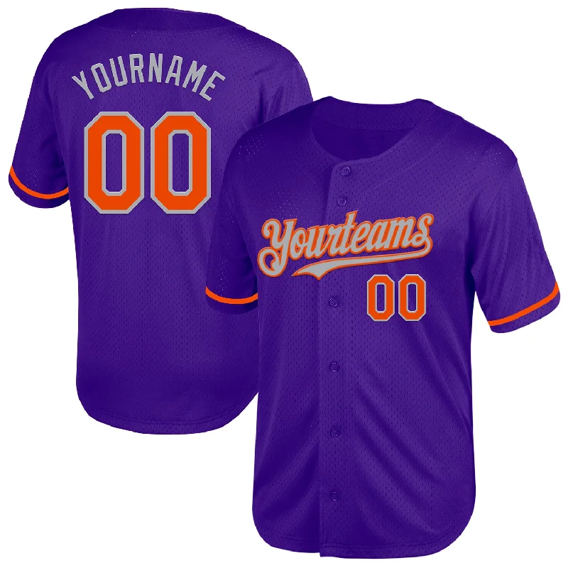 Baseball Jersey for Ultimate Performance and Agility-Custom Purple Orange-Gray Mesh Authentic Throwback Baseball Jersey