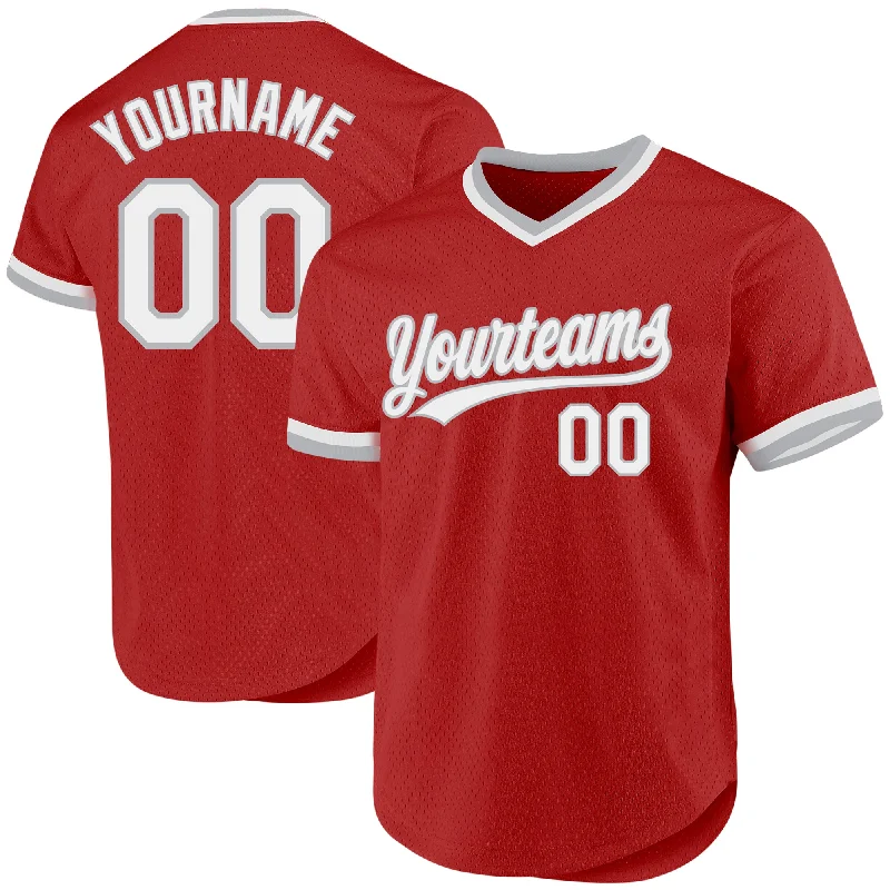 Baseball Jersey for Perfect Fit and Maximum Performance-Custom Red White-Gray Authentic Throwback Baseball Jersey