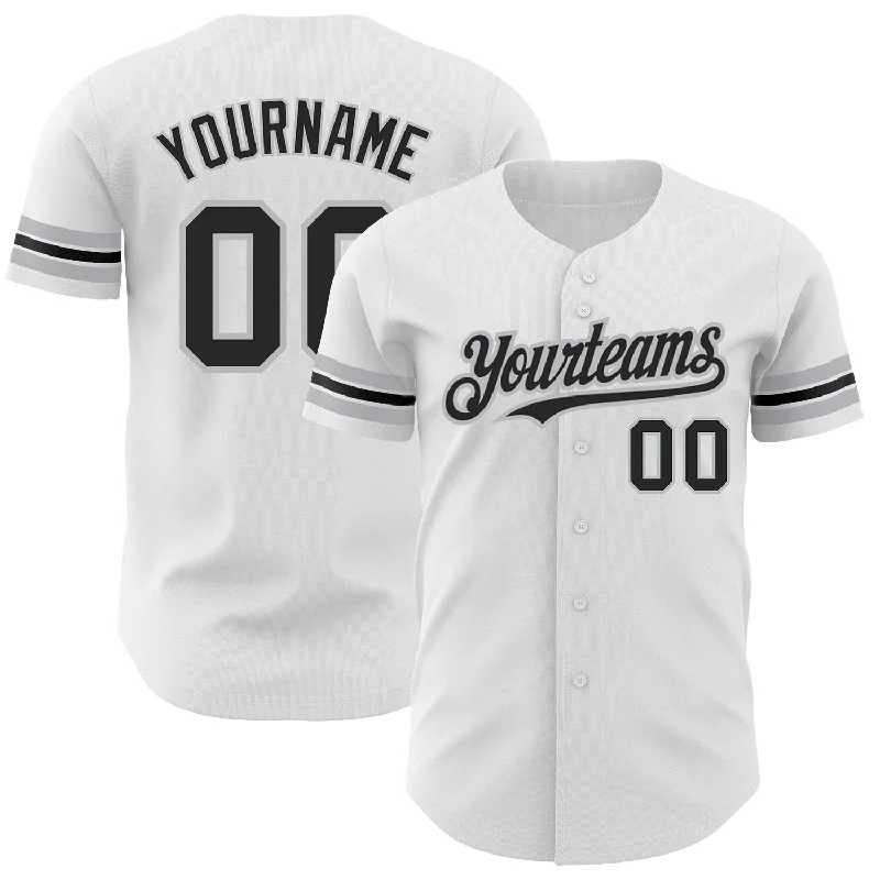 Baseball Jersey with Soft Fabric for Comfortable Play-Custom White Black-Gray Authentic Baseball Jersey