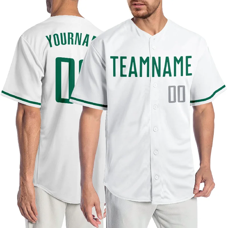 Baseball Jersey for Quick-Drying Performance-Custom White Kelly Green-Gray Authentic Baseball Jersey