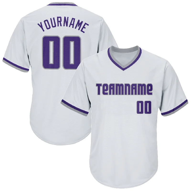 Baseball Jersey for Optimal Fit and Flexibility During Games-Custom White Purple-Gray Authentic Throwback Rib-Knit Baseball Jersey Shirt