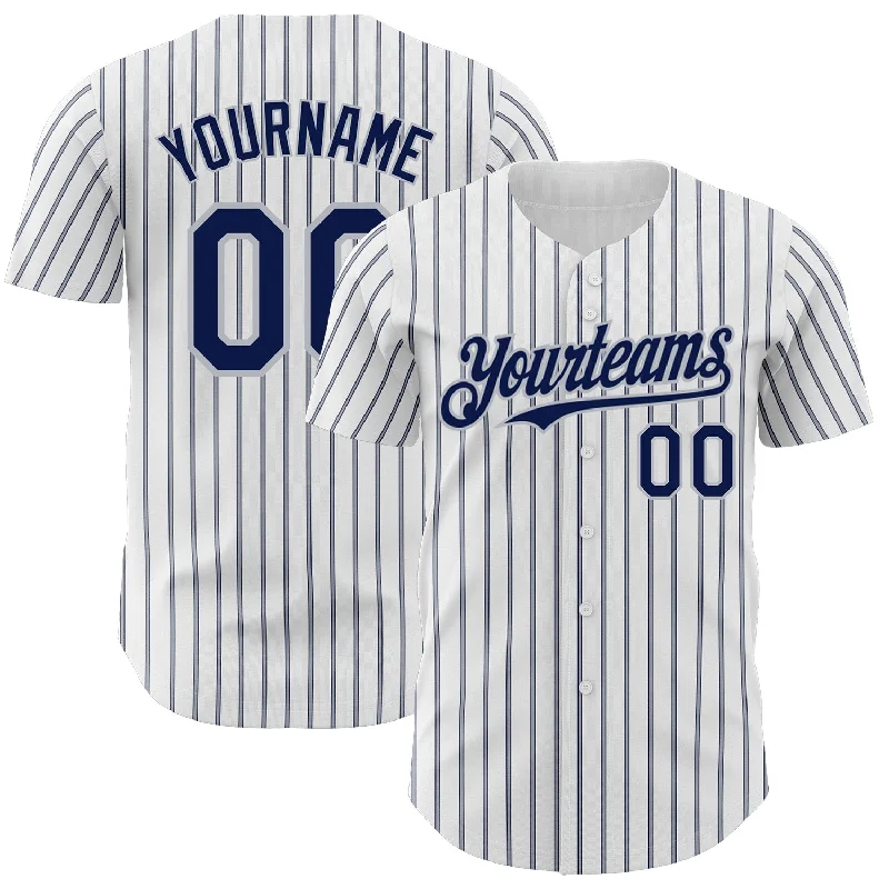 Baseball Jersey for Training and Play Comfort-Custom White (Navy Gray Pinstripe) Navy-Gray Authentic Baseball Jersey