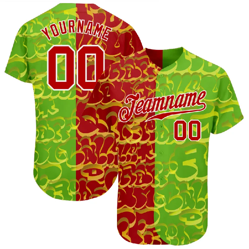 Baseball Jersey for Warm Weather and Summer Play-Custom Graffiti Pattern Red-Green 3D Authentic Baseball Jersey