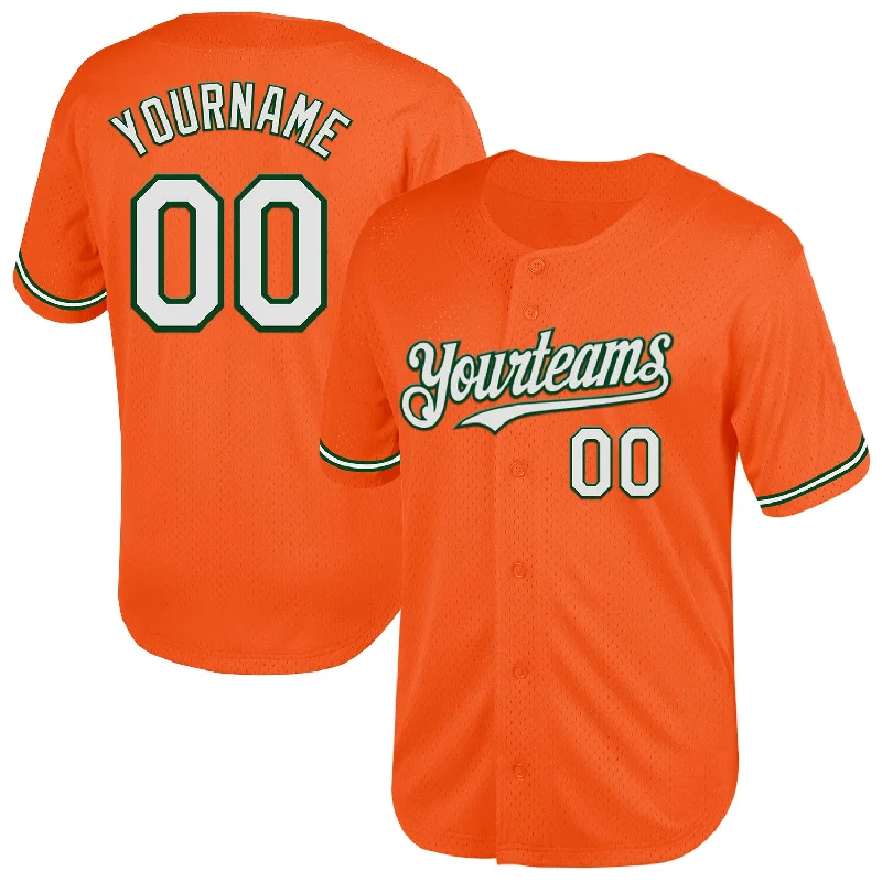 Baseball Jersey for Pro-Style Look and Feel-Custom Orange White-Green Mesh Authentic Throwback Baseball Jersey