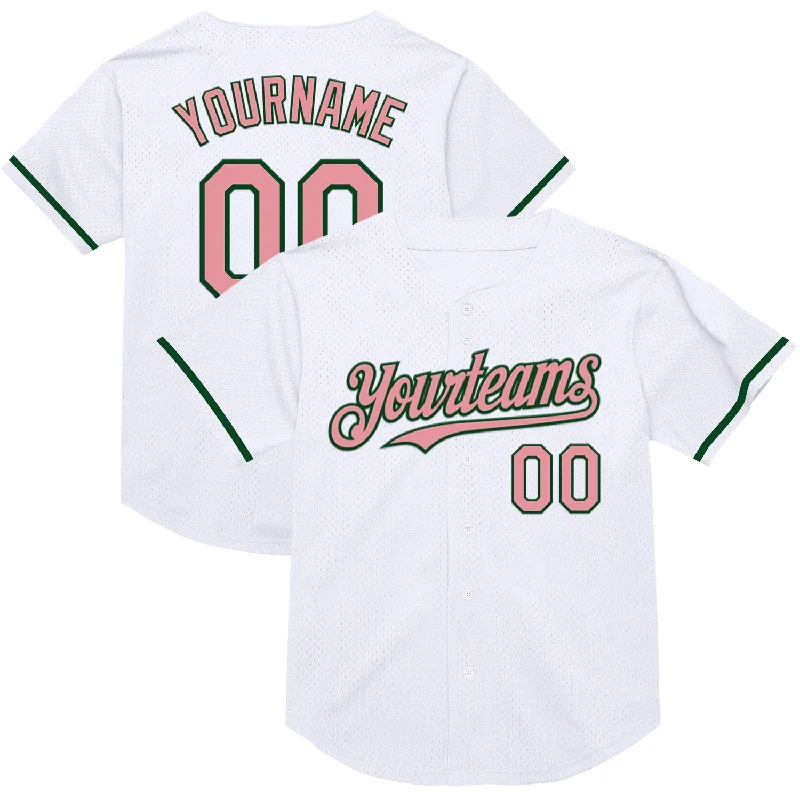 Baseball Jersey for Performance and Endurance-Custom White Medium Pink-Green Mesh Authentic Throwback Baseball Jersey