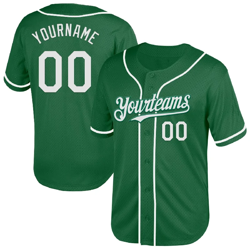 Baseball Jersey for Professional Look and Feel-Custom Kelly Green White Mesh Authentic Throwback Baseball Jersey